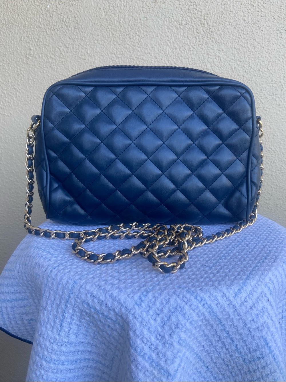 Quilted Navy Crossbody Bag with Chain Strap